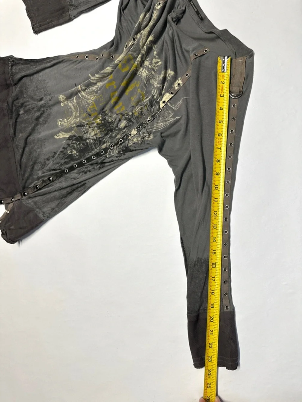 Salvage Y2K Grunge Gray Snap Button Rocker Punk Rivet Thrashed Thin Top XS - Picture 16 of 16